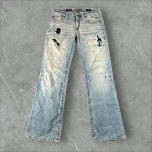 Affliction Jeans Mens 32x32 Blue Light Wash Y2K Cooper Distressed Cross Grunge